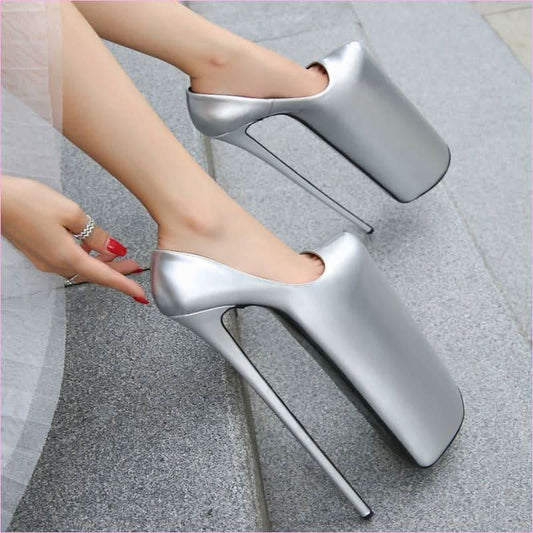 Extreme 30cm Heel Silver Platform Stiletto Dancer Shoes Plus Sizes - Pleasures and Sins