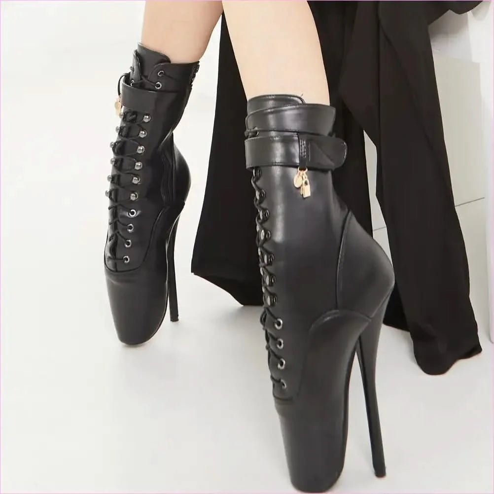 Extreme High-heeled Lace-up Frontless Ballet Ankle Boots - Pleasures and Sins