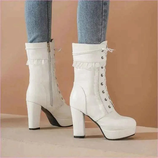 Fashion High Heel Ankle Boots with Lace Detail in Multiple Colors - Pleasures and Sins