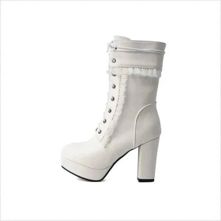 Fashion High Heel Ankle Boots with Lace Detail in Multiple Colors - Pleasures and Sins