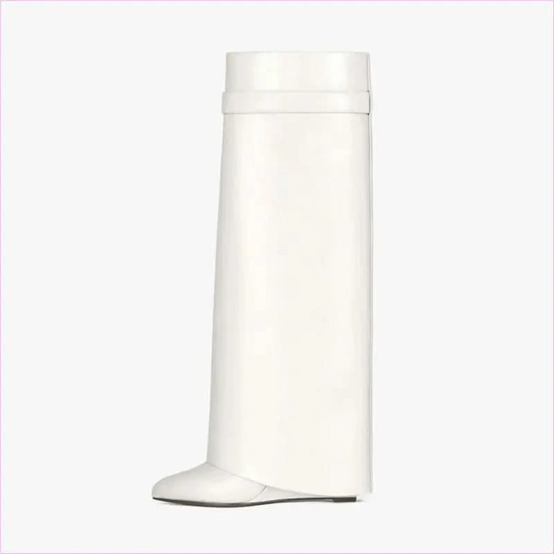 Fashion Shark Lock Knee High Boots in Black and White - Pleasures and Sins
