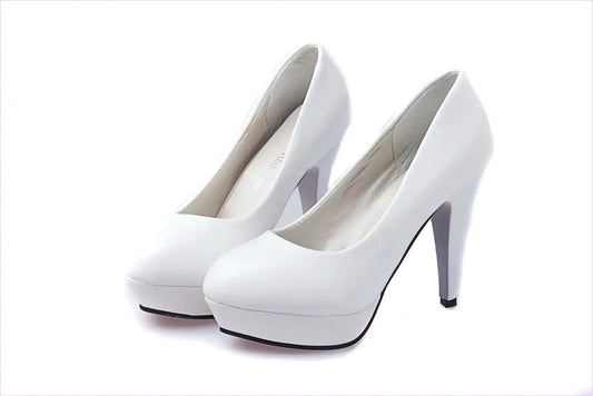 Faux Leather Waterproof Round Toe High Heels for Stylish Comfort - Pleasures and Sins