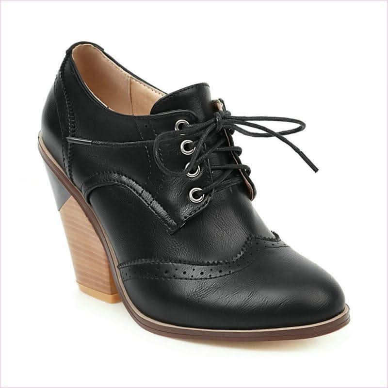 Faux Leather Wedge Heel Shoes with Pointed Toe and Brogue Details - Pleasures and Sins