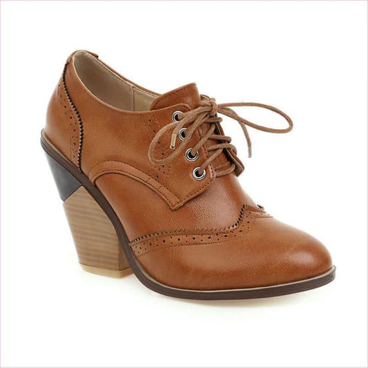 Faux Leather Wedge Heel Shoes with Pointed Toe and Brogue Details - Pleasures and Sins