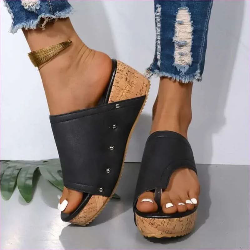 Faux Leather Wedge Sandals for Summer with Comfortable Wedge Heel - Pleasures and Sins