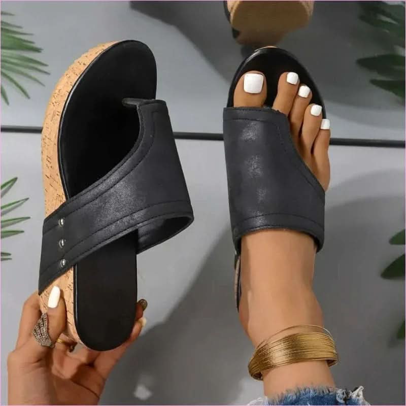 Faux Leather Wedge Sandals for Summer with Comfortable Wedge Heel - Pleasures and Sins
