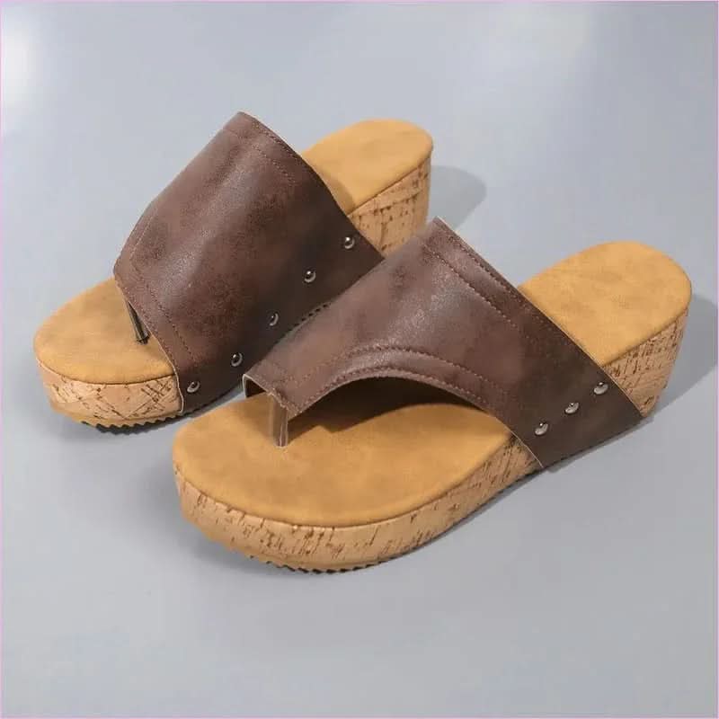 Faux Leather Wedge Sandals for Summer with Comfortable Wedge Heel - Pleasures and Sins