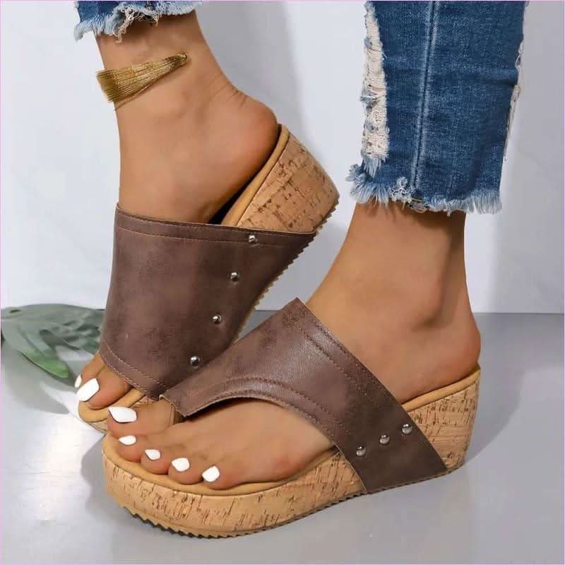 Faux Leather Wedge Sandals for Summer with Comfortable Wedge Heel - Pleasures and Sins