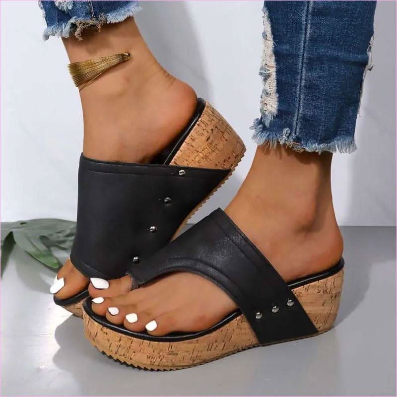 Faux Leather Wedge Sandals for Summer with Comfortable Wedge Heel - Pleasures and Sins