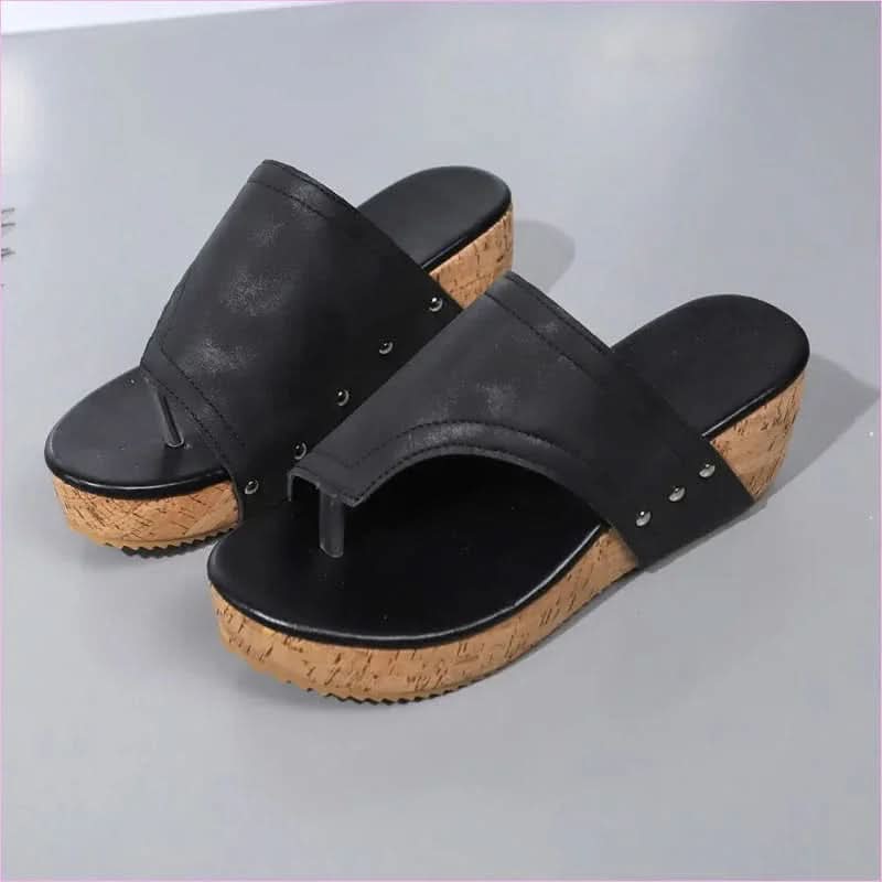 Faux Leather Wedge Sandals for Summer with Comfortable Wedge Heel - Pleasures and Sins