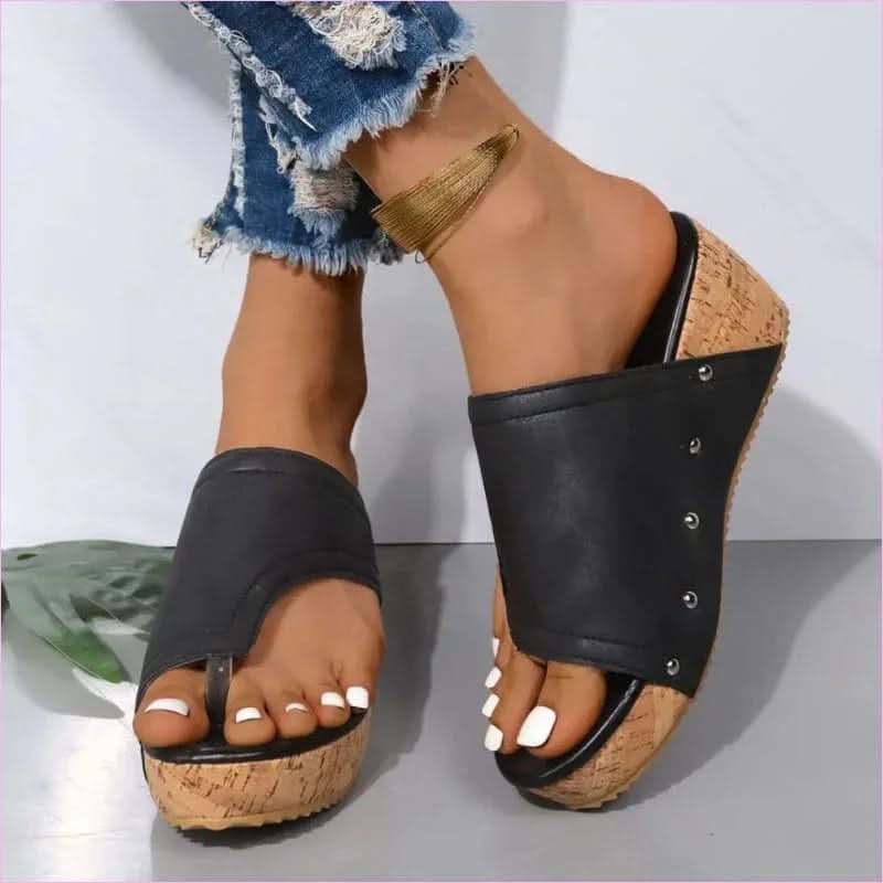Faux Leather Wedge Sandals for Summer with Comfortable Wedge Heel - Pleasures and Sins