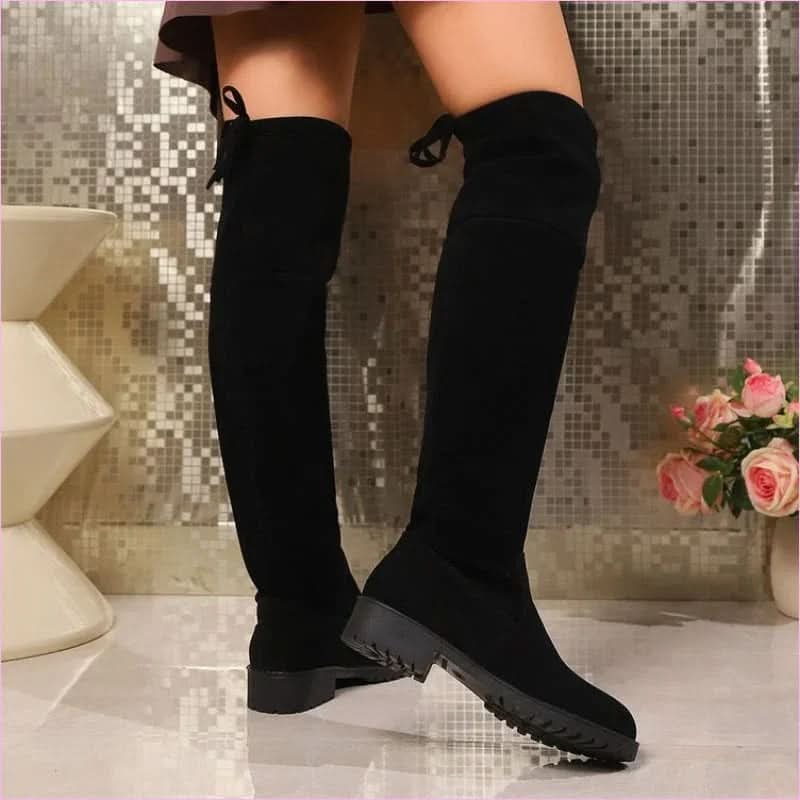 Faux Suede Boots in Deep Black Hue for Effortless Style - Pleasures and Sins