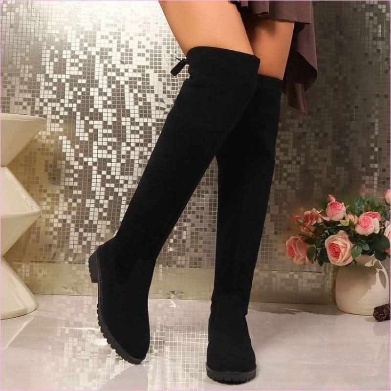 Faux Suede Boots in Deep Black Hue for Effortless Style - Pleasures and Sins