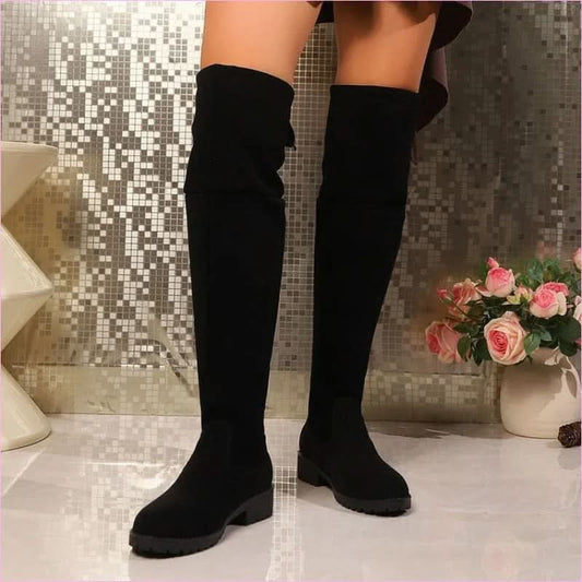 Faux Suede Boots in Deep Black Hue for Effortless Style - Pleasures and Sins