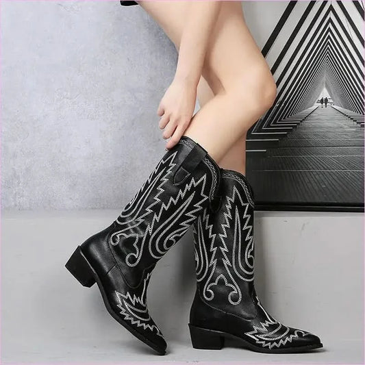 Faux Suede Embroidered Short Womens Western Boots with Square Heel - Pleasures and Sins