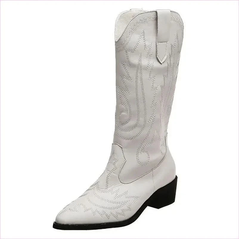 Faux Suede Embroidered Short Womens Western Boots with Square Heel - Pleasures and Sins