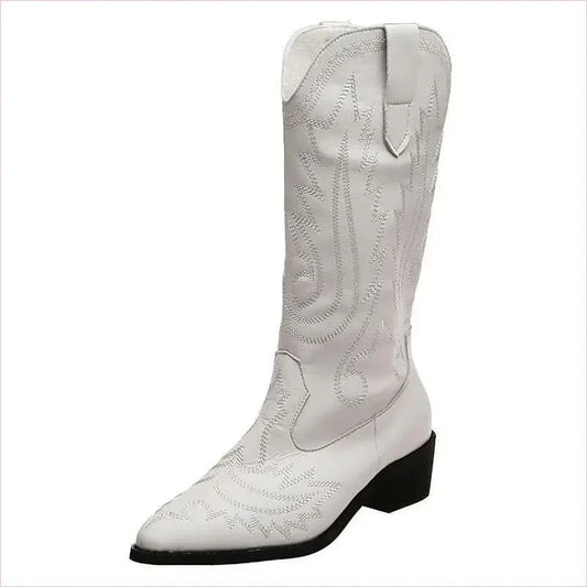 Faux Suede Embroidered Short Womens Western Boots with Square Heel - Pleasures and Sins