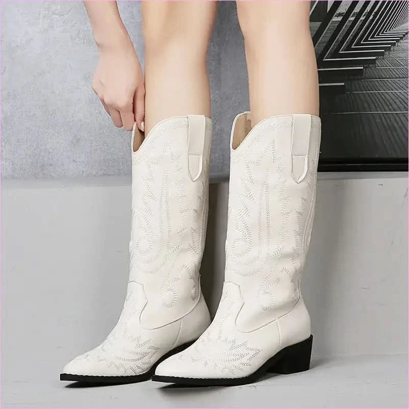 Faux Suede Embroidered Short Womens Western Boots with Square Heel - Pleasures and Sins