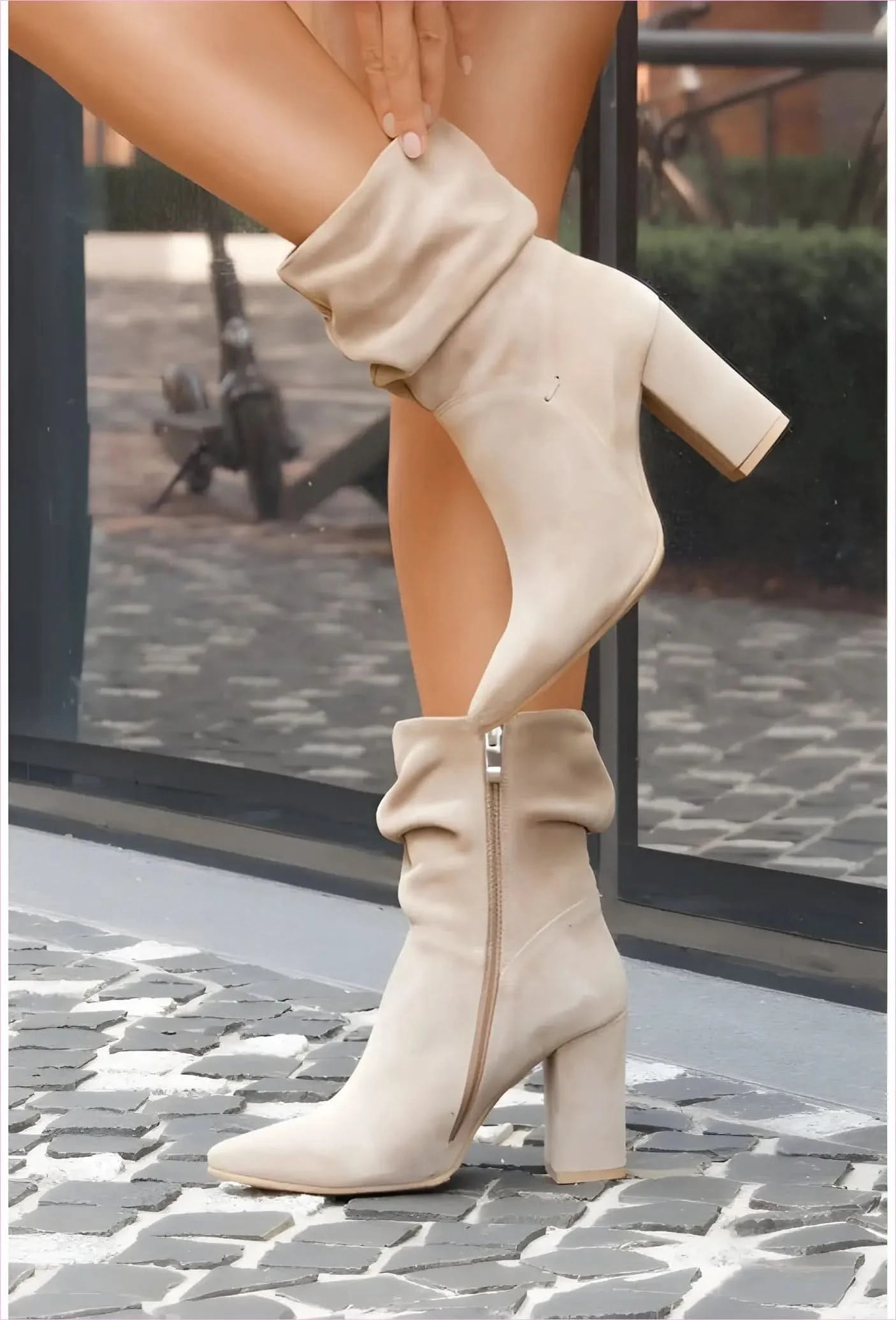 Faux Suede Low-cut Women's Boots with Chunky Block Heels - Pleasures and Sins