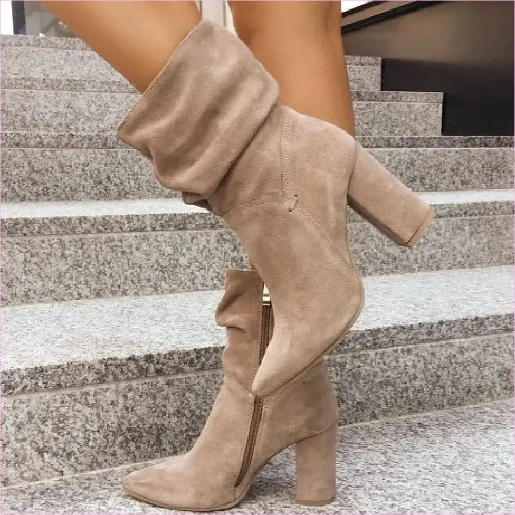 Faux Suede Low-cut Women's Boots with Chunky Block Heels - Pleasures and Sins