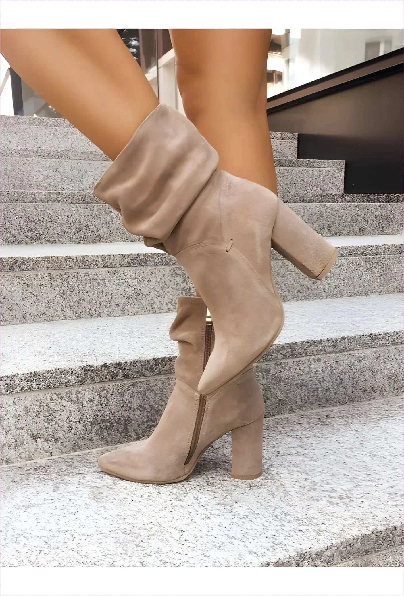 Faux Suede Low-cut Women's Boots with Chunky Block Heels - Pleasures and Sins