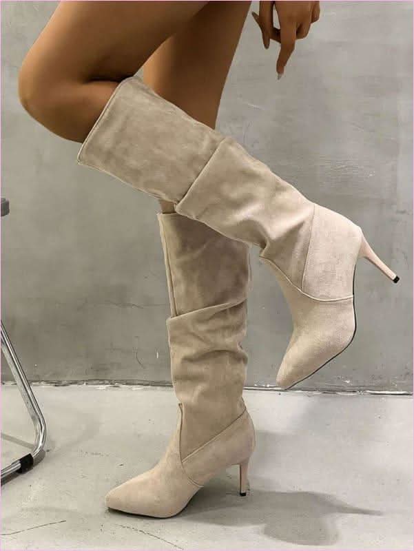Faux Suede Low Heel Boots with Pointed Toe and Casual Zip - Pleasures and Sins