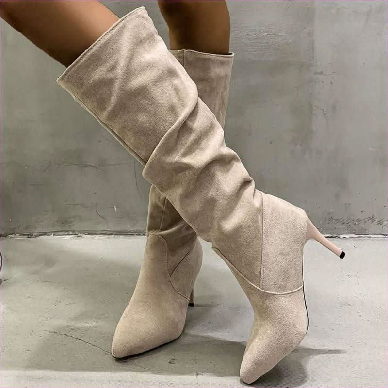 Faux Suede Low Heel Boots with Pointed Toe and Casual Zip - Pleasures and Sins
