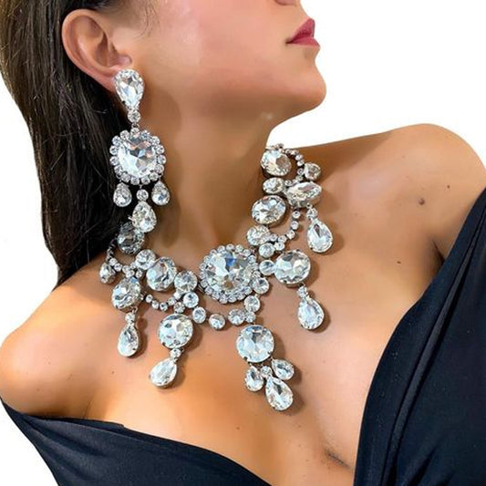 Drag Queen Stage Show Exaggerated Rhinestone Pendant Necklace Set