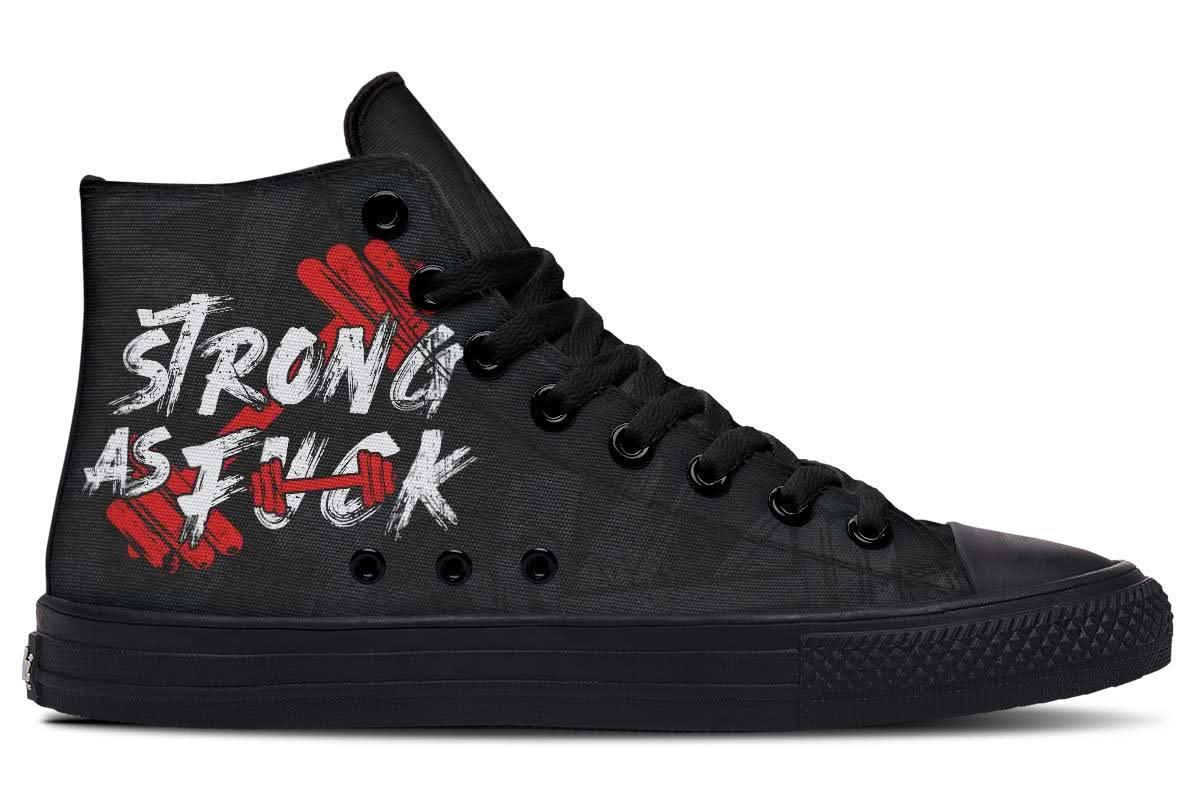 Strong As Fuck High-Top Canvas Sneakers - Bold Digitally Printed Design for Unisex Style Shoes Pleasures and Sins Black 36