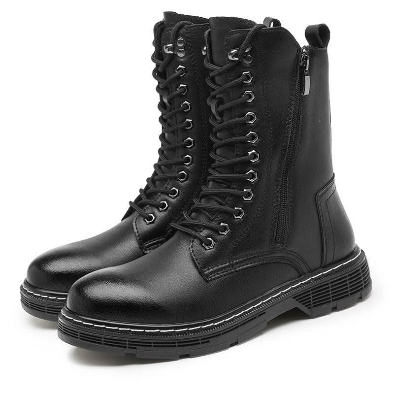 Genuine Leather Men's Long High-top Lace Up Martin Boots Boots Pleasures and Sins