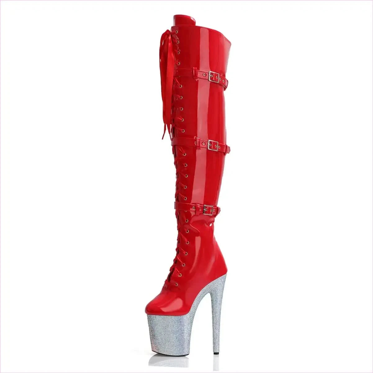 Fearless Confidence in Multi Buckle 8inch Rhinestone Platform Boots - Pleasures and Sins