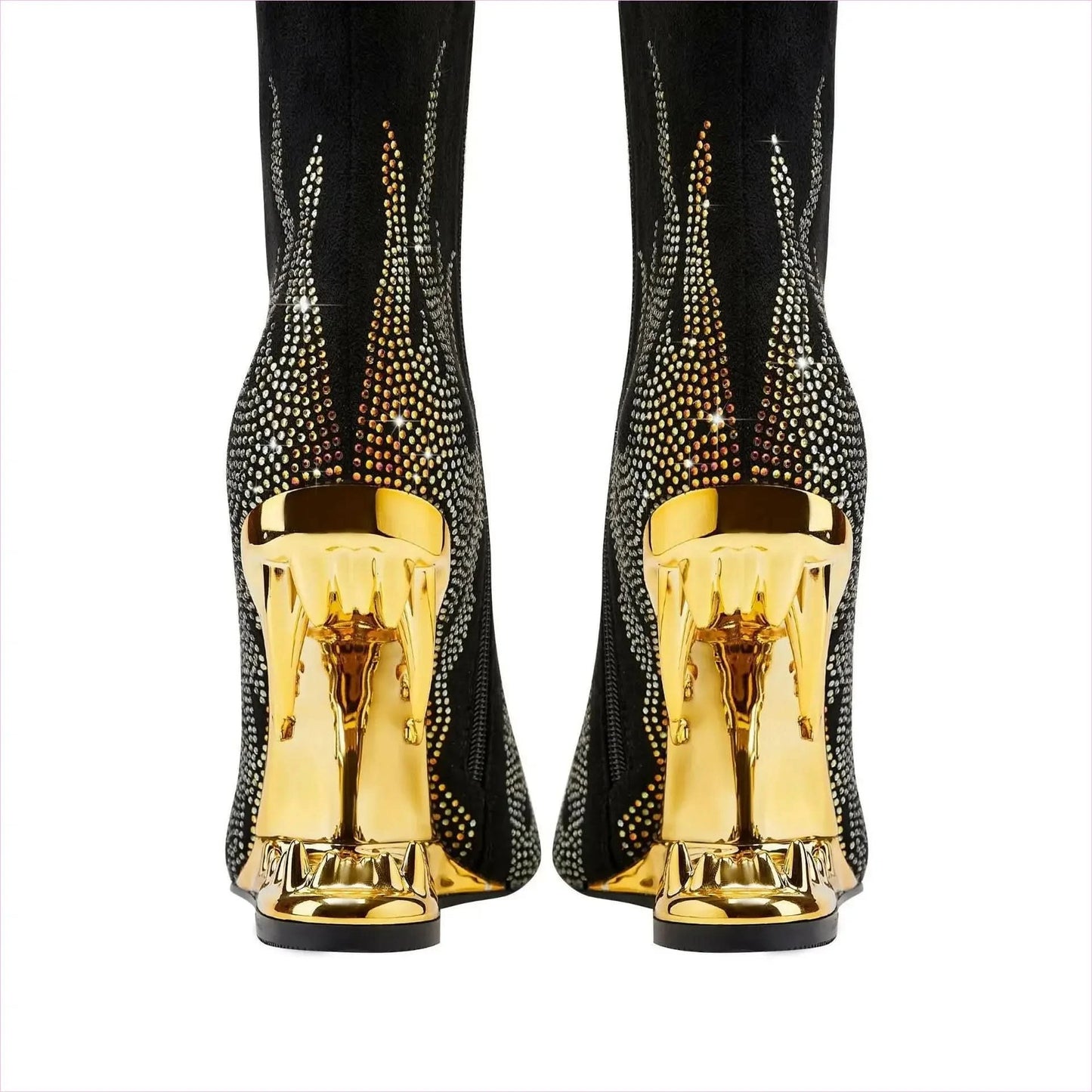 Flame Design High Heel Rhinestone Ankle Boots with Teeth Profiled Heel - Pleasures and Sins