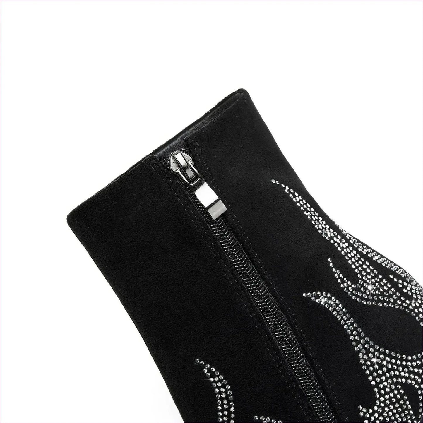 Flame Design High Heel Rhinestone Ankle Boots with Teeth Profiled Heel - Pleasures and Sins