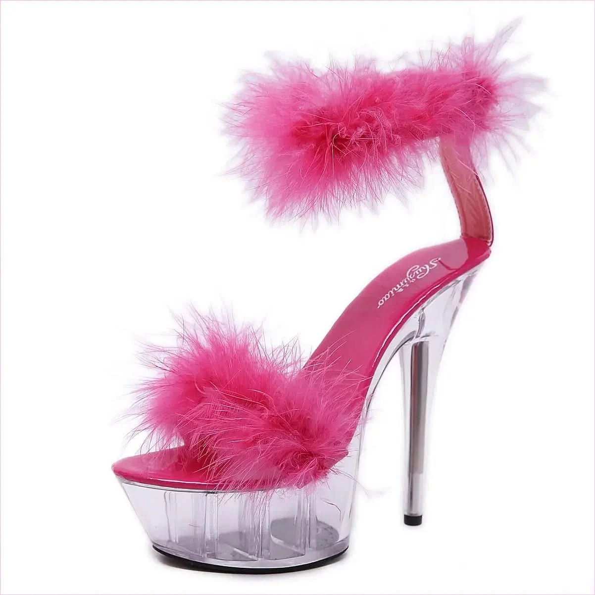 Fluffy Fur Stiletto Heel Sandals with Transparent Platform - Pleasures and Sins