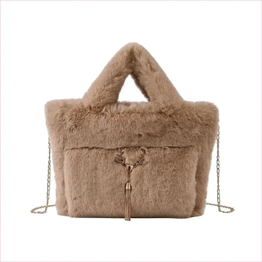 Fluffy Imitation Fur Handbag with Gold Chain Strap - Pleasures and Sins