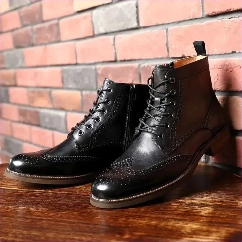 Genuine Leather English Style Ankle Boots for Men in Black - Pleasures and Sins