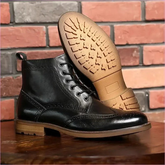 Genuine Leather English Style Ankle Boots for Men in Black - Pleasures and Sins