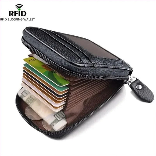 Genuine Leather Multi Card Holder with Rfid Blocking Zip Closure - Pleasures and Sins