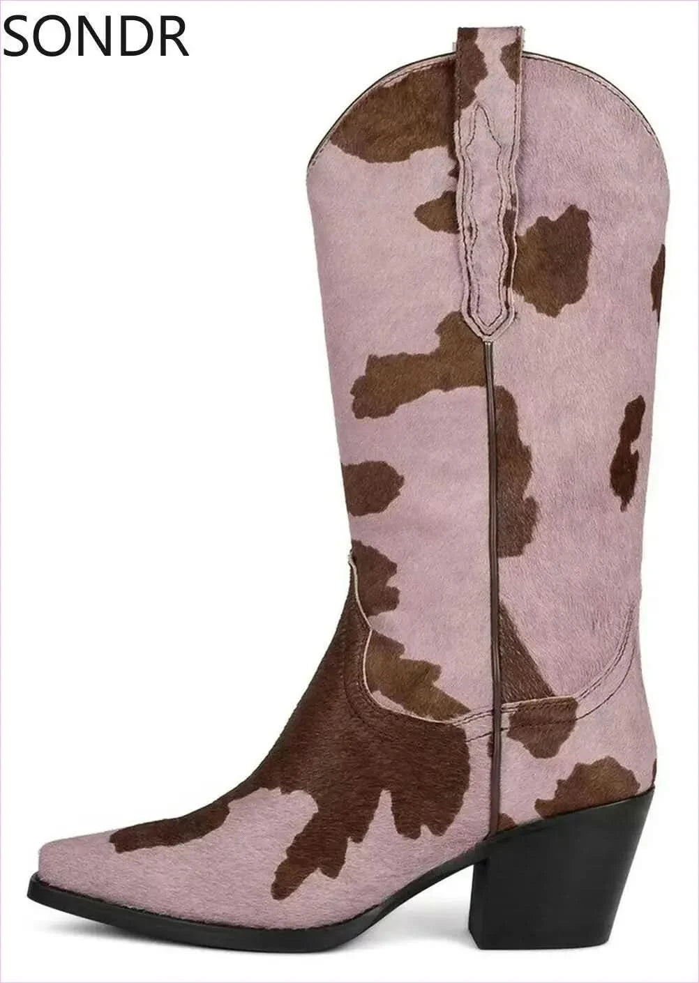 Genuine Leather Pointed Toe Mid Calf Western Boots for Stylish Look - Pleasures and Sins