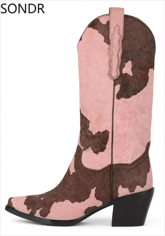 Genuine Leather Pointed Toe Mid Calf Western Boots for Stylish Look - Pleasures and Sins