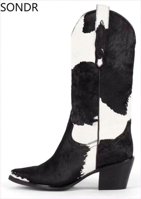 Genuine Leather Pointed Toe Mid Calf Western Boots for Stylish Look - Pleasures and Sins