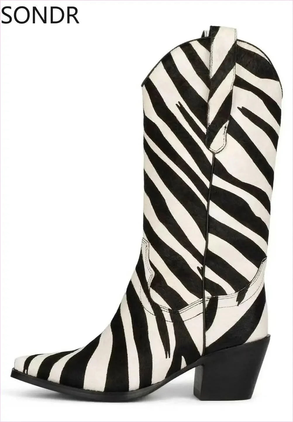 Genuine Leather Pointed Toe Mid Calf Western Boots for Stylish Look - Pleasures and Sins