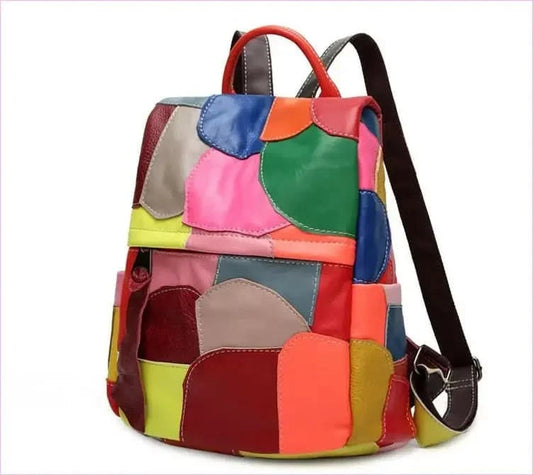 Genuine Leather Womens Multicolour Large Capacity Patchwork Backpack - Pleasures and Sins