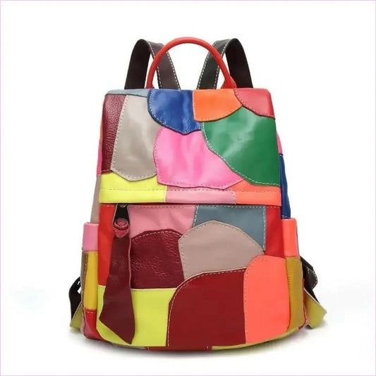 Genuine Leather Womens Multicolour Large Capacity Patchwork Backpack - Pleasures and Sins