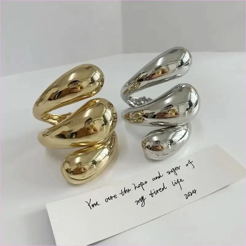 Geometric Spiral Water Droplet Opening Bracelet in Gold Tone - Pleasures and Sins