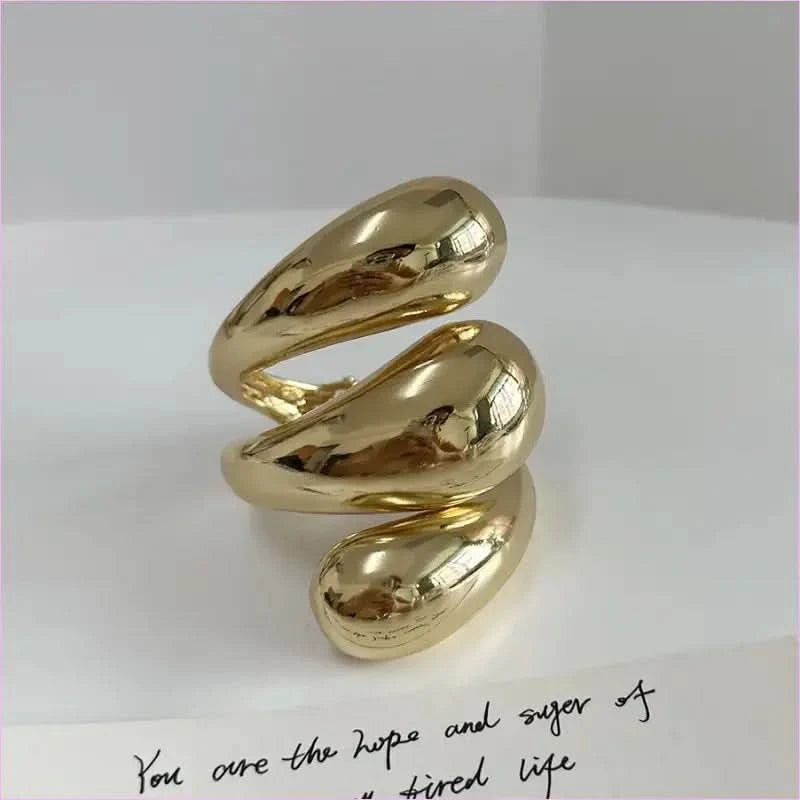Geometric Spiral Water Droplet Opening Bracelet in Gold Tone - Pleasures and Sins