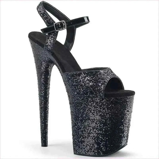 Glitter Platform Stiletto High Heel Drag Shoes in Black - Pleasures and Sins