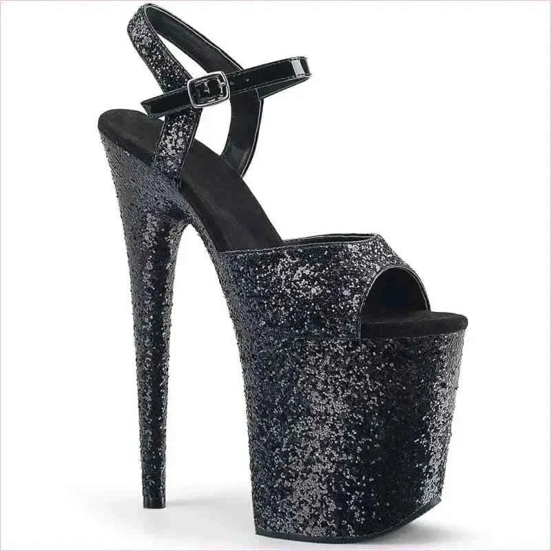 Glitter Platform Stiletto High Heel Drag Shoes in Black - Pleasures and Sins
