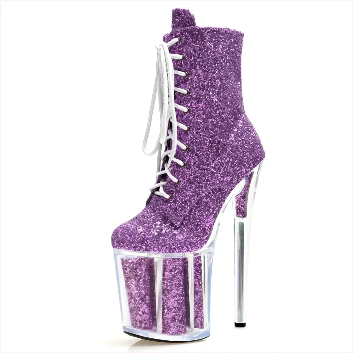 Glittered Lace High Heel Platform Dancer Ankle Boots in Red - Pleasures and Sins