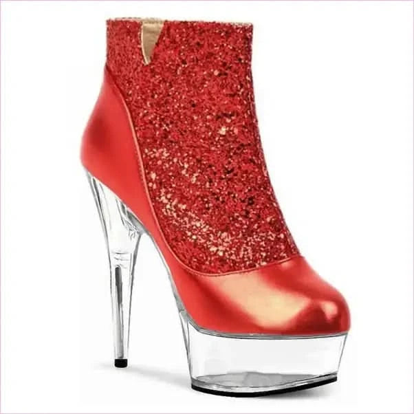 Glittered Round Toe High-heeled Platform Boots with Crystal Stiletto Heel - Pleasures and Sins